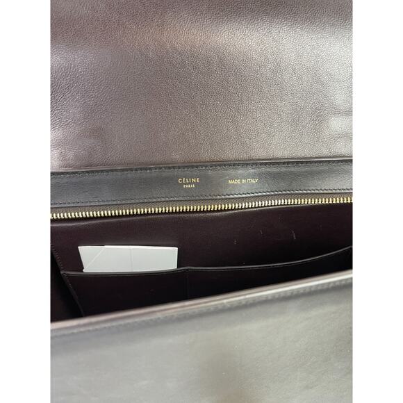 CELINE Trapeze Black Turquoise Teal Taupe Tricolor Leather 2 Handle Strap ITALY - Picture 14 of 16